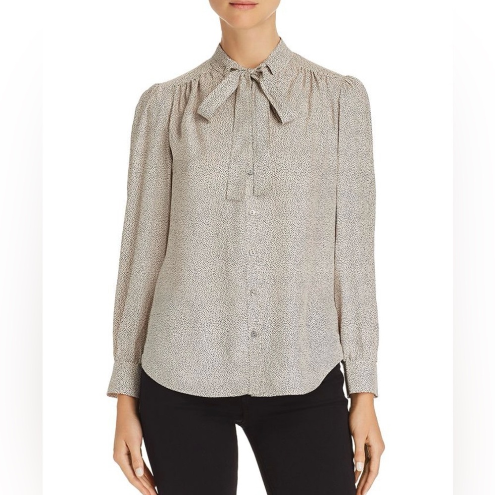 Adrianna Papell Sprinkle Dot Tie Neck Blouse Beige Black Size Medium